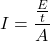 \displaystyle{I}=\frac{\frac{E}{t}}{A}\\
