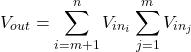 \[V_{out} = \sum_{i=m+1}^{n}{ V_{i n_i}} − \sum_{j=1}^{m}{V_{i n_j}} \]