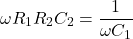 \[\omega R_1 R_2 C_2 = \frac{1}{\omega C_1} \]