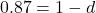 0.87=1-d