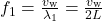 f_1=\frac{v_{\text{w}}}{\lambda_{1}}=\frac{v_{\text{w}}}{2L}\\