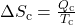 \Delta{S}_{\text{c}}=\frac{Q_{\text{c}}}{T_{\text{c}}}\\