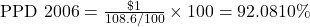 {\textrm{PPD 2006}} = \frac{\char36 1}{108.6 / 100} \times 100 = 92.0810\%