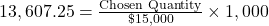 13,607.25 = \frac{{\textrm{Chosen Quantity}}}{\char36 15,000} \times 1,000