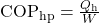 {\text{COP}}_{\text{hp}}=\frac{{Q}_{\text{h}}}{W}\\
