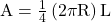\text{A}=\frac{1}{4}\left(2\pi\text{R}\right)\text{L}\\