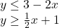 \begin{array}{l} y \le 3 - 2x\\ y \ge \frac{1}{2}x + 1 \end{array}