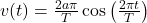 v(t)=\frac{2a\pi}{T}\cos\left(\frac{2\pi{t}}{T}\right)\\