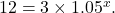 12=3\times 1.05^x.