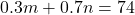 0.3m+0.7n=74