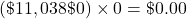 \left(\char36 11,038 − \char36 0\right) \times 0 = \char36 0.00