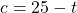 c = 25 - t