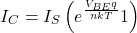 \[I_C = I_S \left( e^{\frac{V_{BE} q}{n k T}} −1 \right) \]