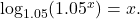 \log_{1.05}(1.05^x)=x.