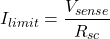 \[I_{limit} = \frac{V_{sense}}{R_{sc}} \]