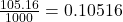 \frac{{105.16}}{{1000}} = 0.10516