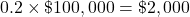 0.2 \times \char36 100,000 = \char36 2,000
