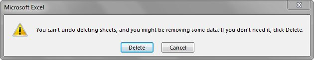 Warning Message Box alerting there is no "undo" when Delete is chosen.