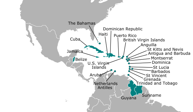 Map of the Small Island Developing States of Middle and South America