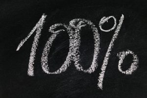 A chalkborad that has "100%" written on it