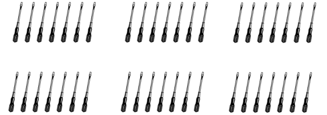 Six groups of screwdrivers with 7 screwdrivers in each group