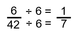 6 divided by 6=1. 42 divided by 6=7. The reduced fraction is 1 over 7