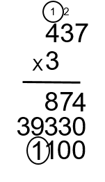 3 times 3+2=11. A 1 goes in the thousands column and carry the other 1