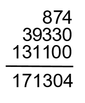 874 + 39330 + 131100= 171304