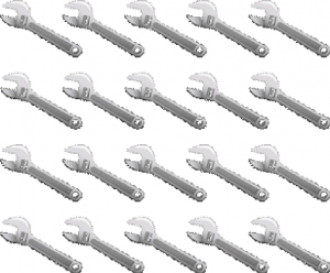 Four rows of wrenches. Each row has five wrenches in it.