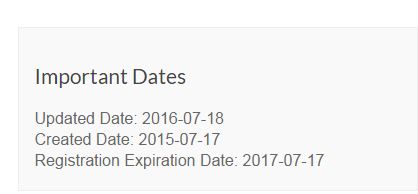 A close up of baltimoregazette.com’s date of creation from WHOIS on the ICANN interface, which is listed as July of 2015.