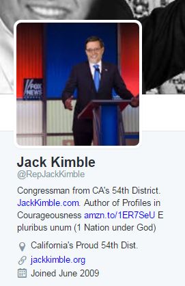 A tweet by user @RepJackKimble that reads, “Why have the wars cost so much under Obama? Check the budgets, Bush fought 2 wars without costing taxpayers a dime.”