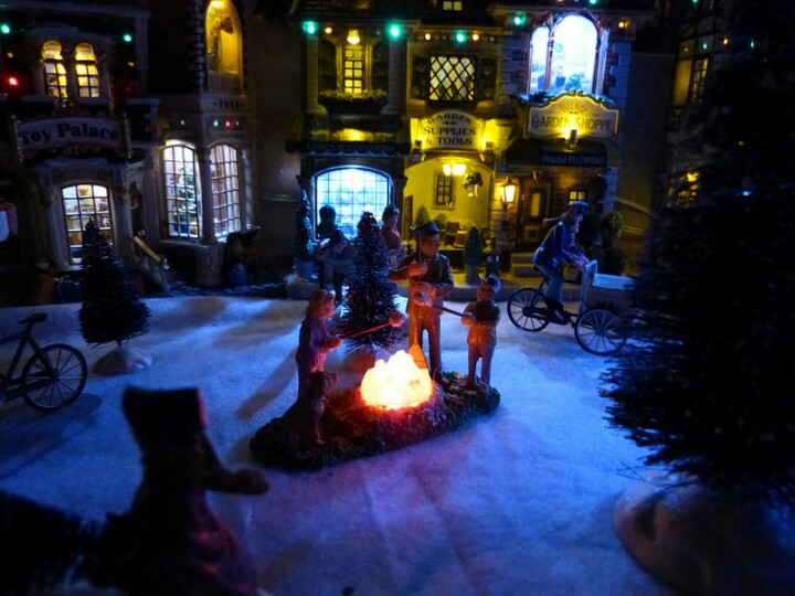 A photo of a portion of an assembled Christmas Lemax Village.