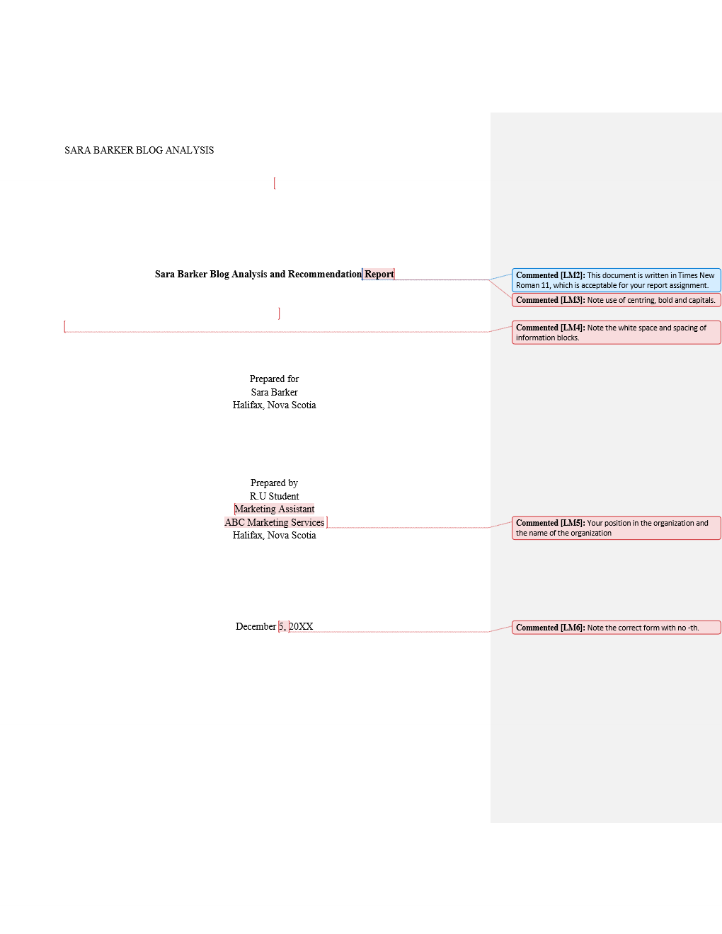 A sample analysis and recommendation report.