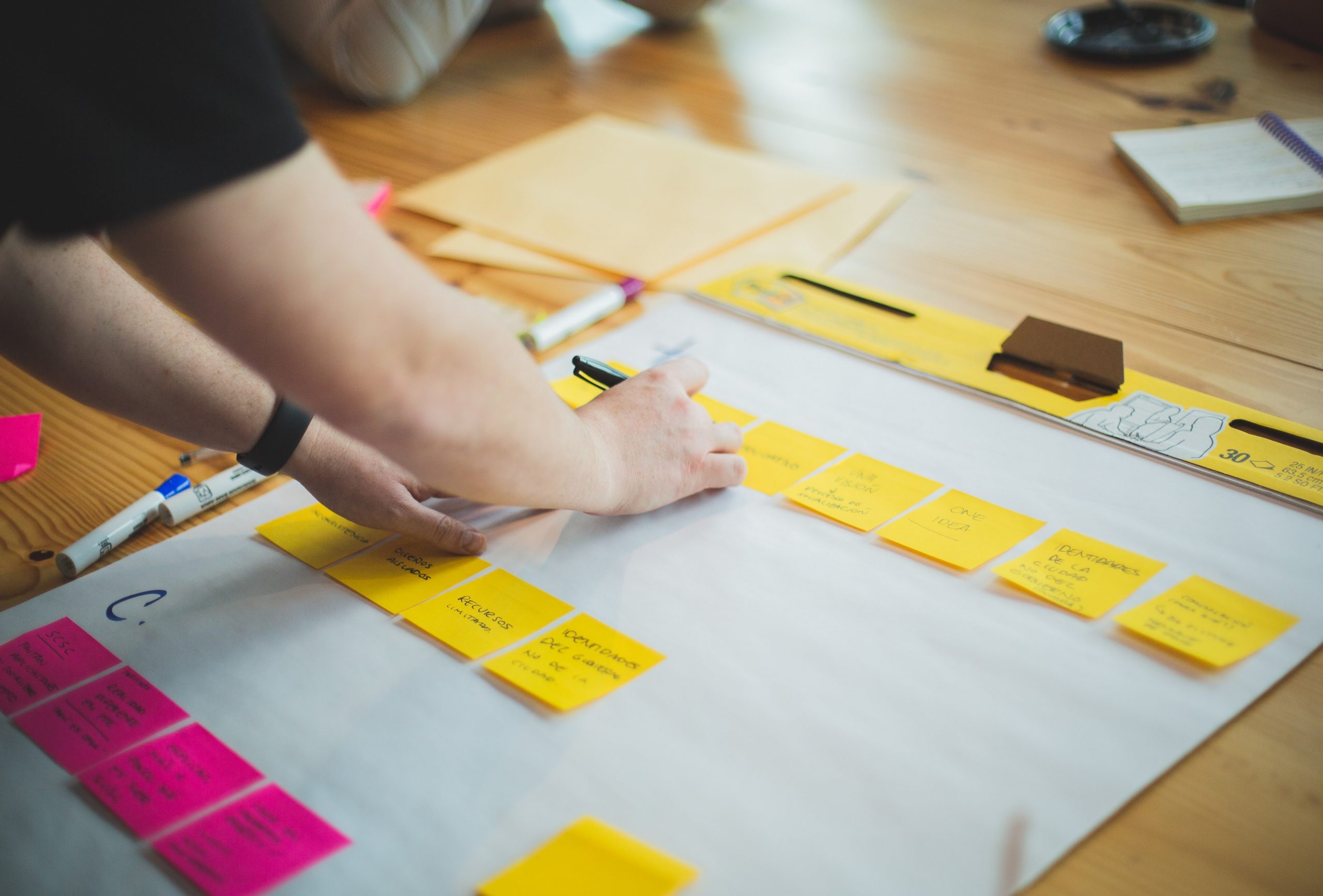 Image of a person using sticky notes to organize their slides.