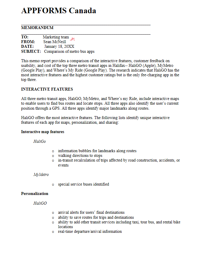 A good example of a well written memorandum.