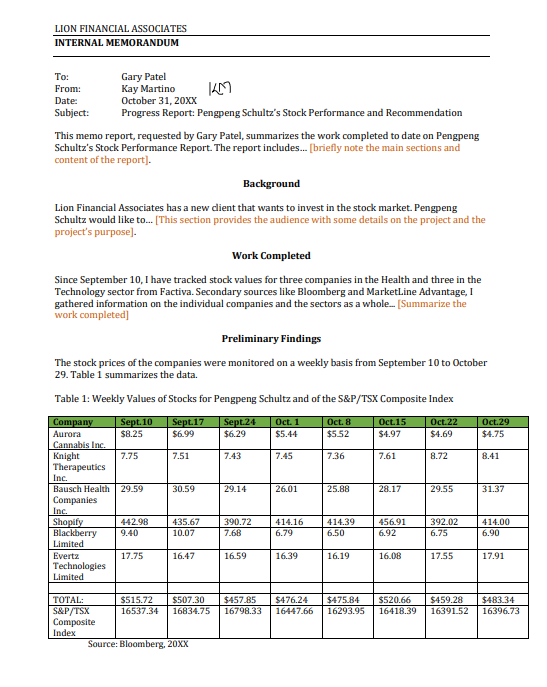 A good student example of a progress report.