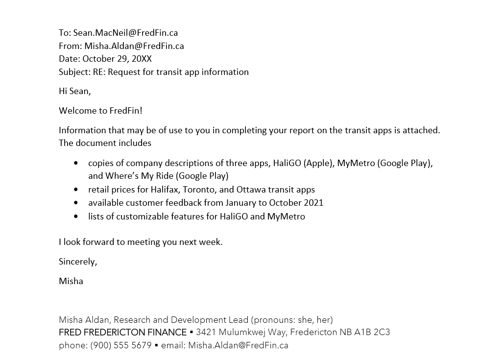 An example of a proper response to a request for information.