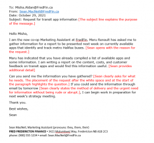 Example of a request for information