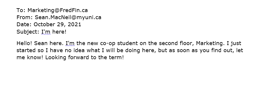 Example of a poorly written introductory email from Sean MacNeil.