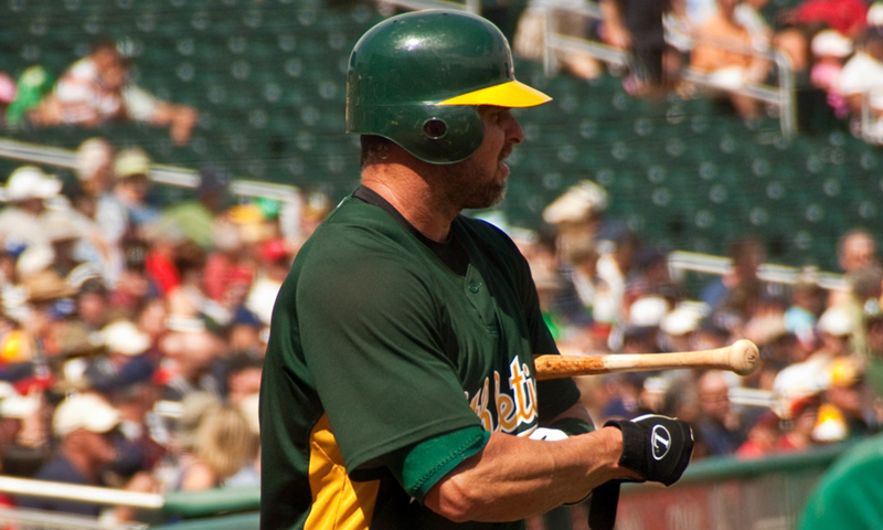 Figure 37.8. Professional baseball player Jason Giambi publically admitted to, and apologized for, his use of anabolic steroids supplied by a trainer. (credit: Bryce Edwards)