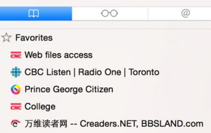 A list of bookmarks made in a web browser.