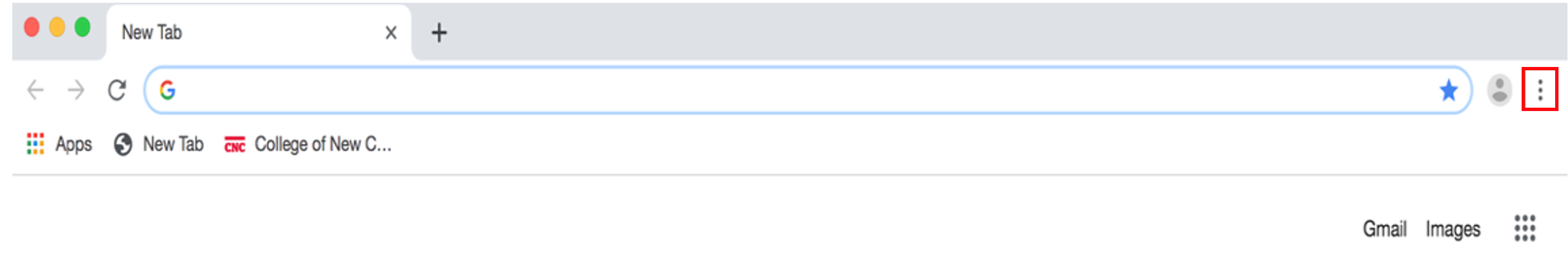 Three vertical dots in the Chrome toolbar lead to more options.