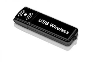 A small rectangular USB memory drive.