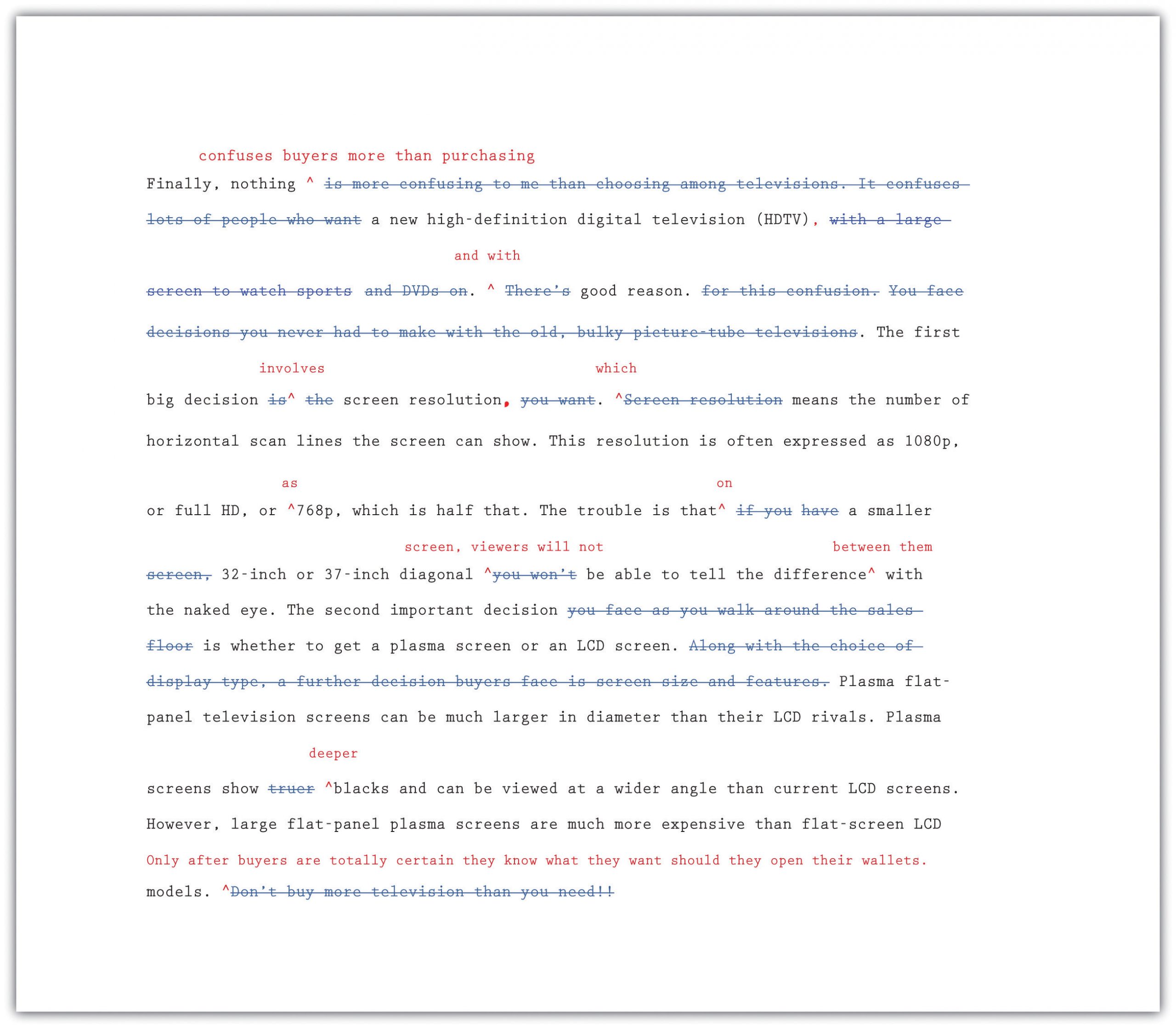 A marked up essay with revisions