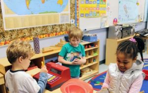 Navigating dramatic play provides great opportunities to continue to develop social skills with same-age peers.