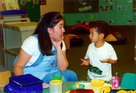 Teacher being fully present with child.