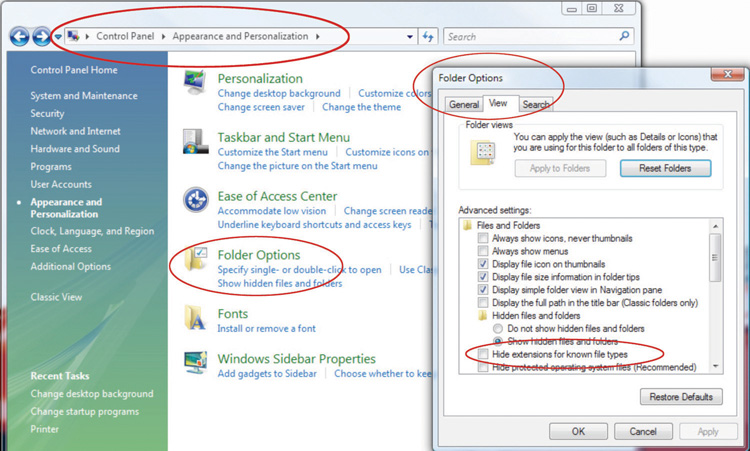 Displaying File Name Extensions