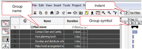 Group Defined by a group name, indent, and group symbol