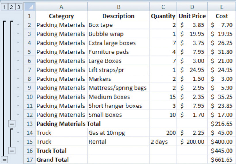 Using Subtotals