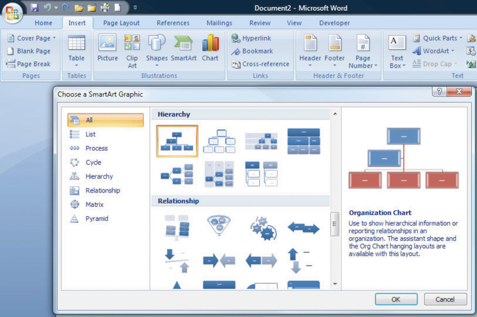 SmartArt Feature in Microsoft Word